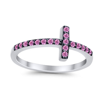 Wedding Eternity Sideways Cross Rings Simulated Pink CZ 925 Sterling Silver